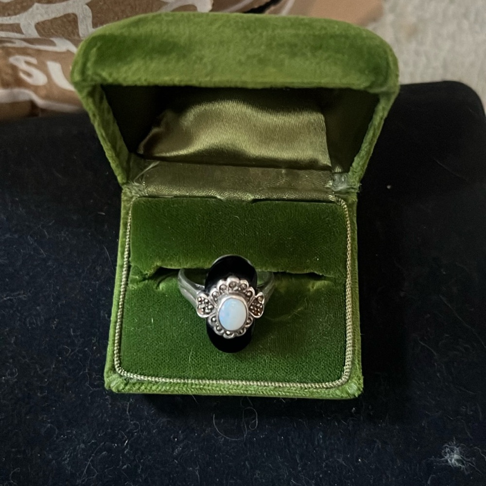 Marcasite, opal art deco ring